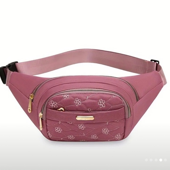 Floral Embroidery Waist Bag Fabric - Pink - Picture 1 of 9